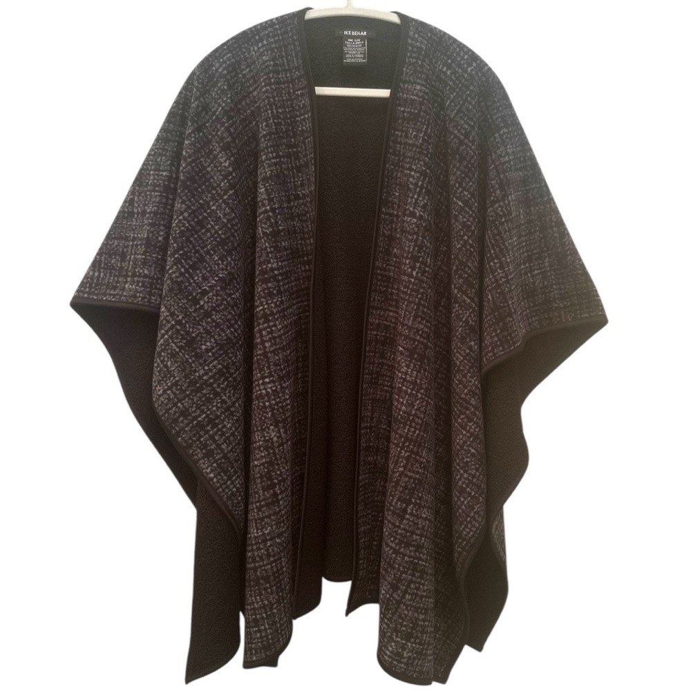 Ike Behar Black and Gray Women's Cape Cozy Outerwear One Size